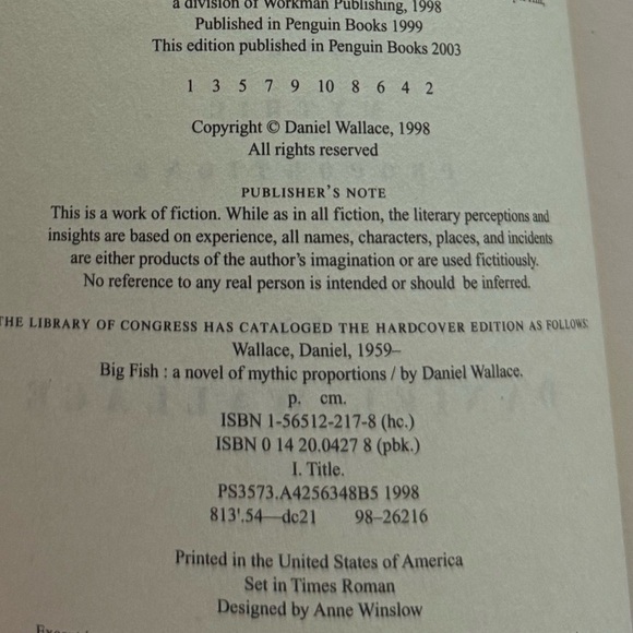📖 Vintage Stunning Big Fish 2003 Trade Paper Back Book by Daniel Wallace 📚 - Picture 9 of 14